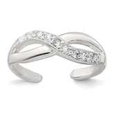 Sterling Silver Polished CZ Infinity Adjustable Toe Ring